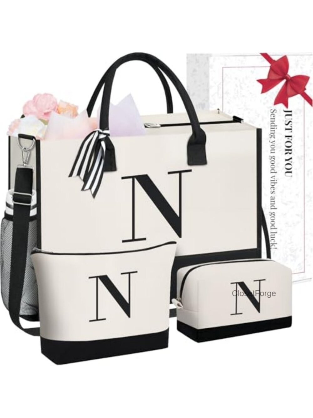 Personalized Initial Monogrammed Tote Bag, Large Canvas Beach Bag, Teacher